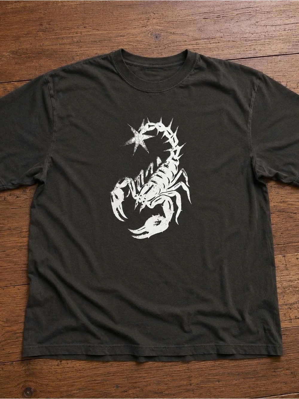 Short Sleeve Tee with White Scorpion Graphic, black shirt